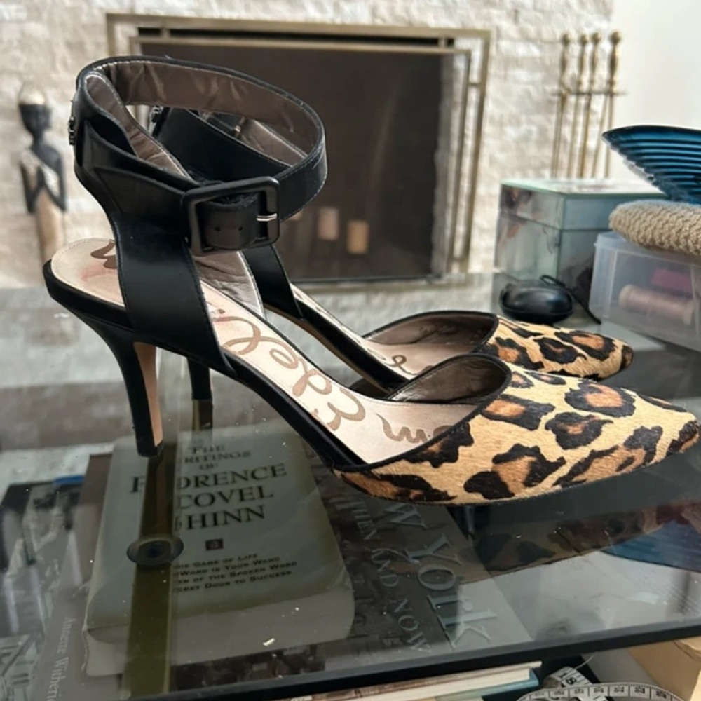 Sam Edelman Black and Leopard Print Heels